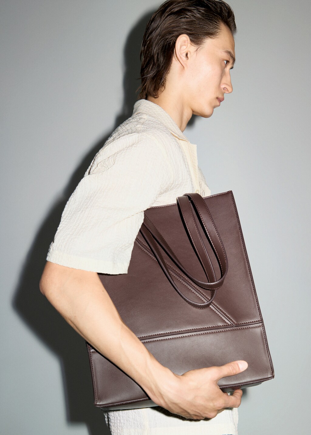 Seersucker shirt with bowling collar - Ecru