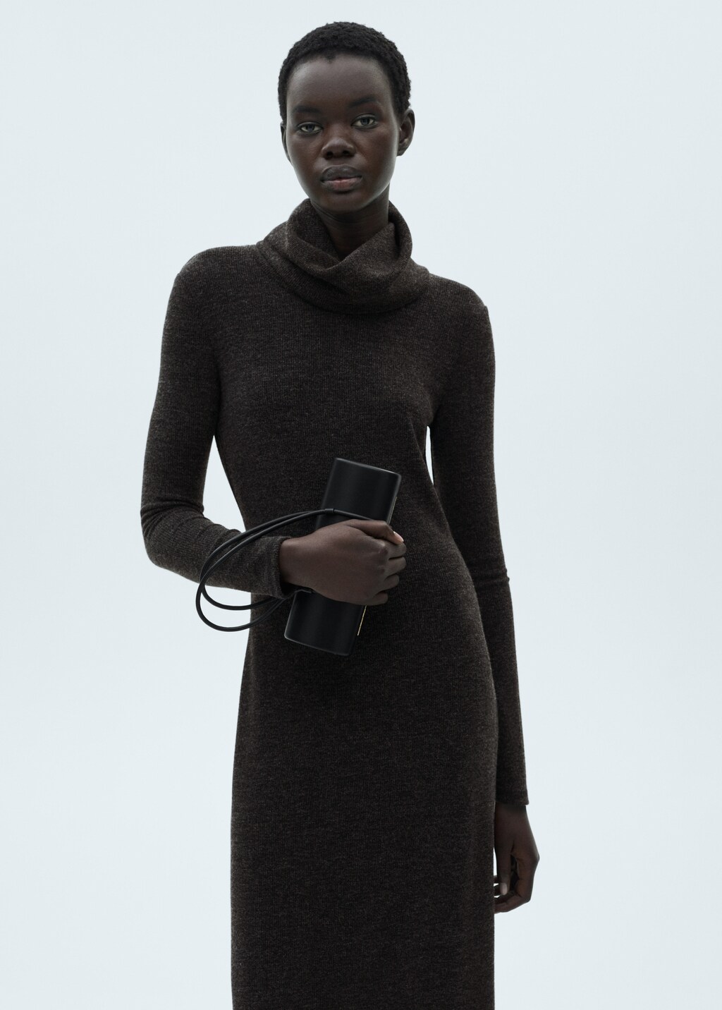 Knitted turtleneck dress - Brown