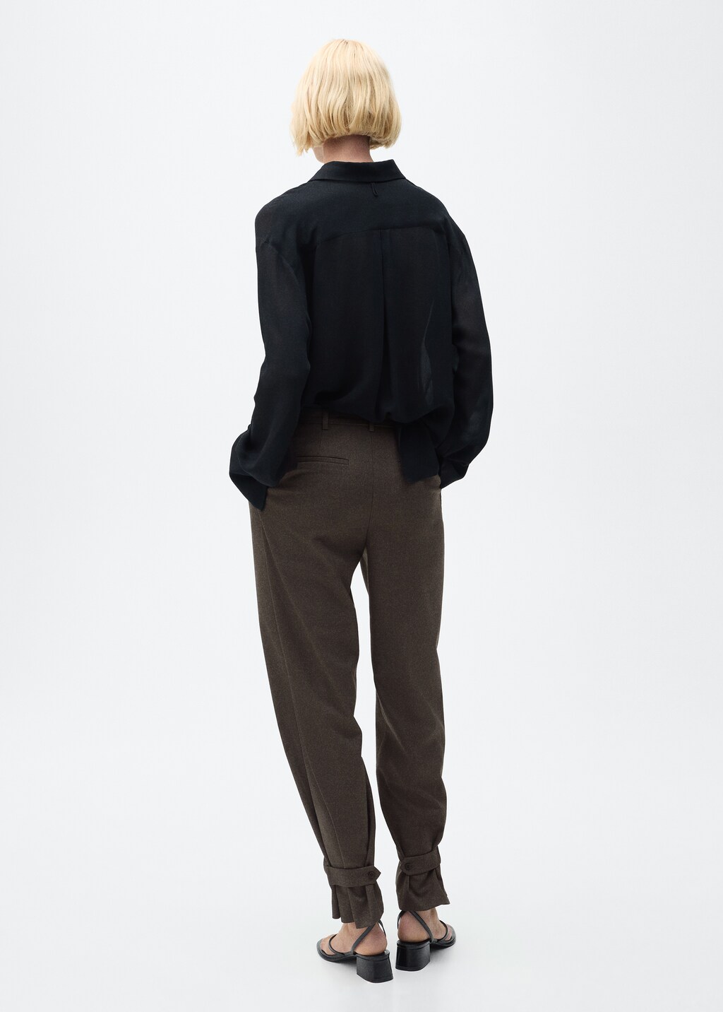 Buttoned-hem wideleg trousers - Brown