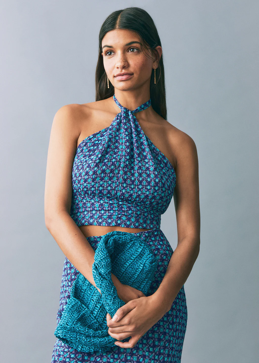 Halter-neck printed top - Turquoise