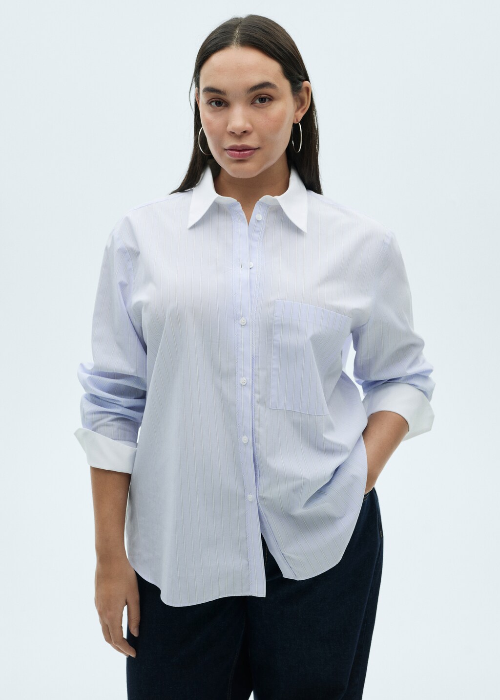 Cotton-blend combined shirt - Blue