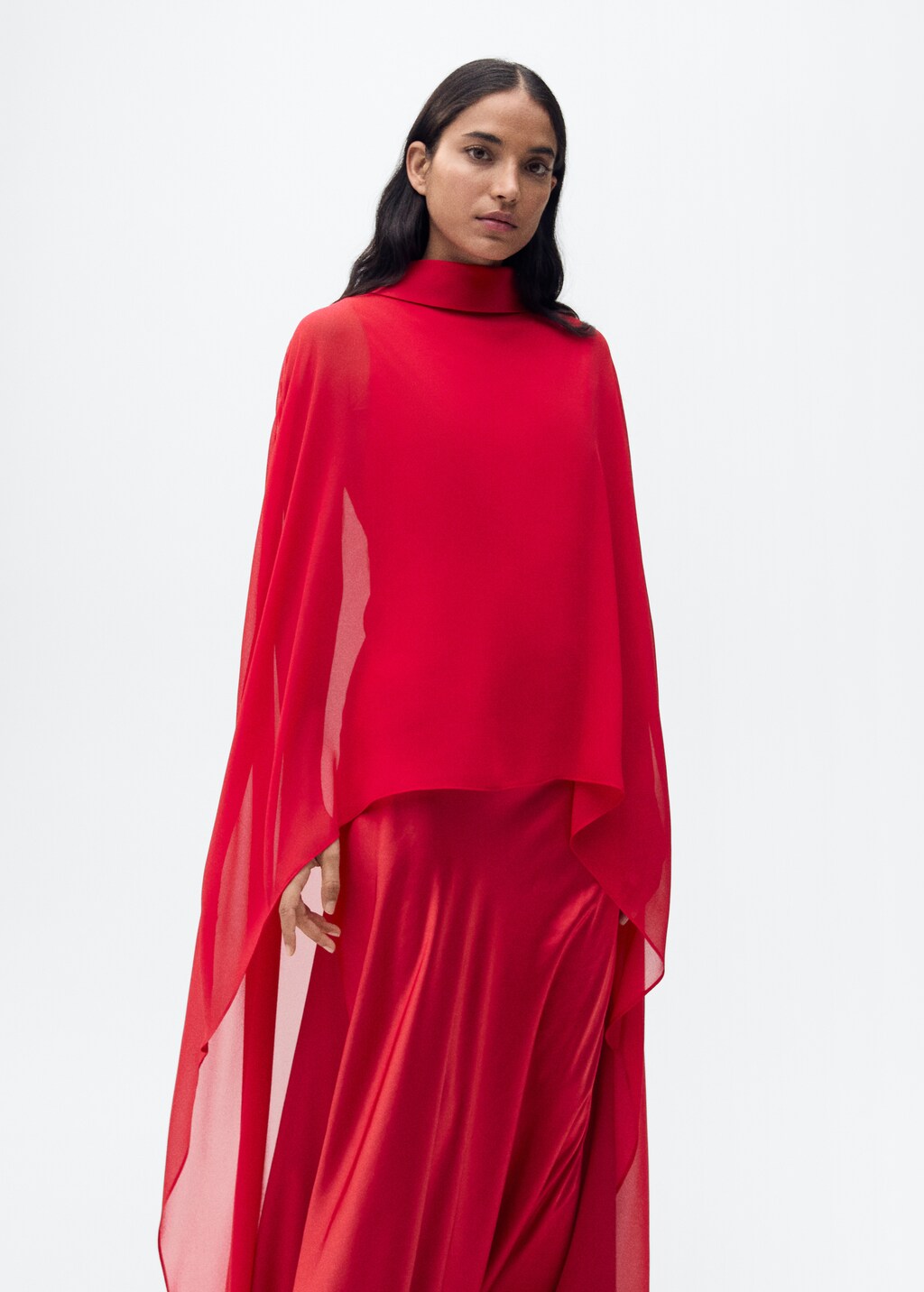 Long cape with bow - Red
