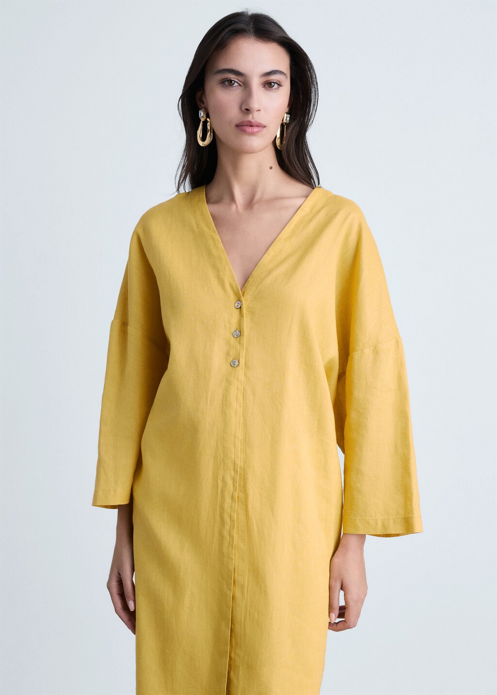 Oversize linen-blend dress - Mustard