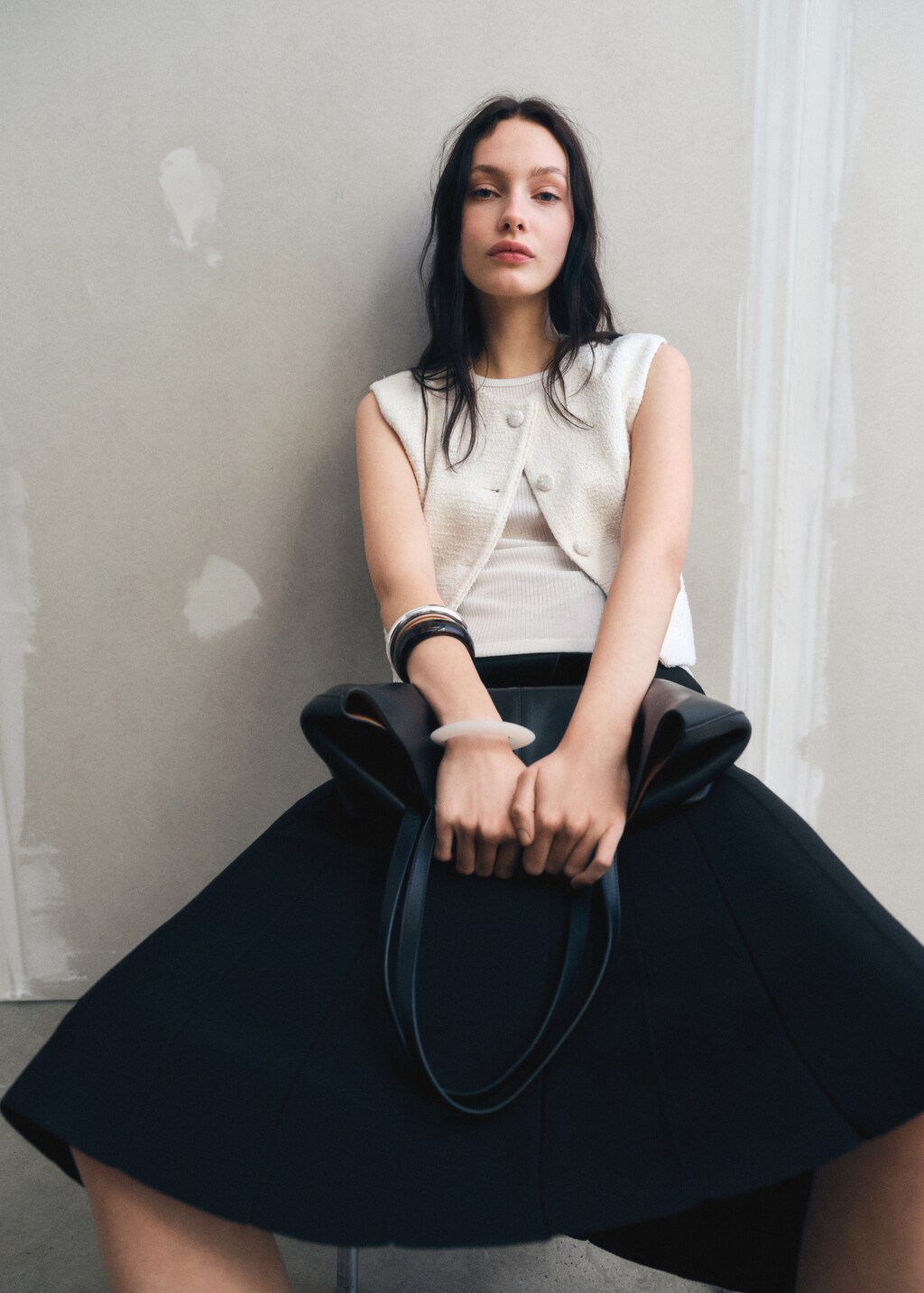 Tweed waistcoat with buttons - Ecru