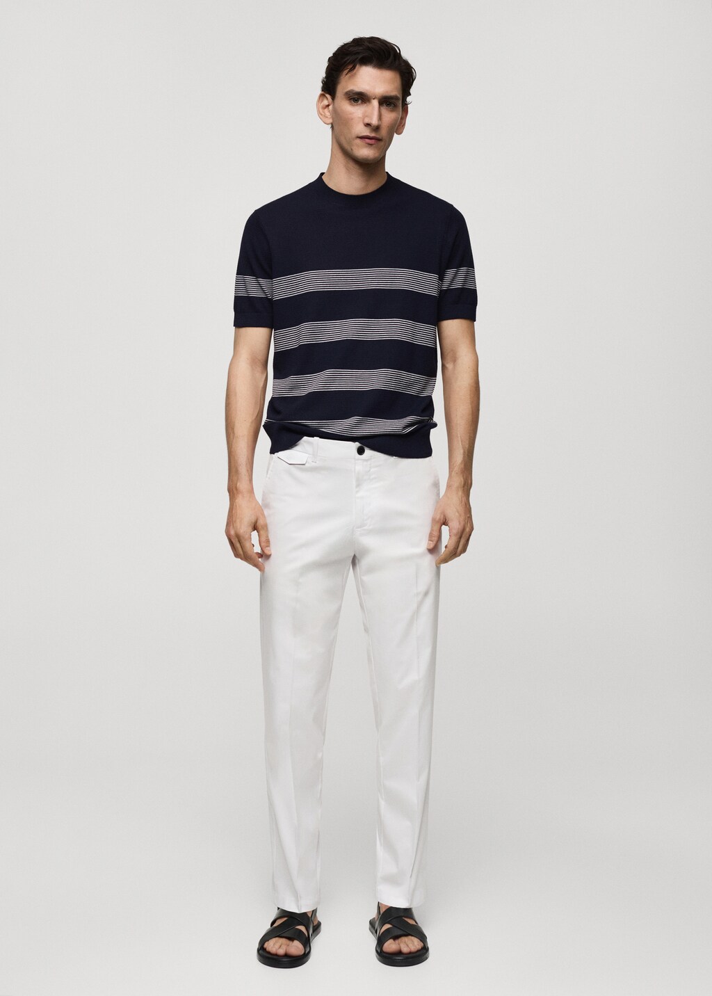 Regular fit structure cotton trousers - Beige