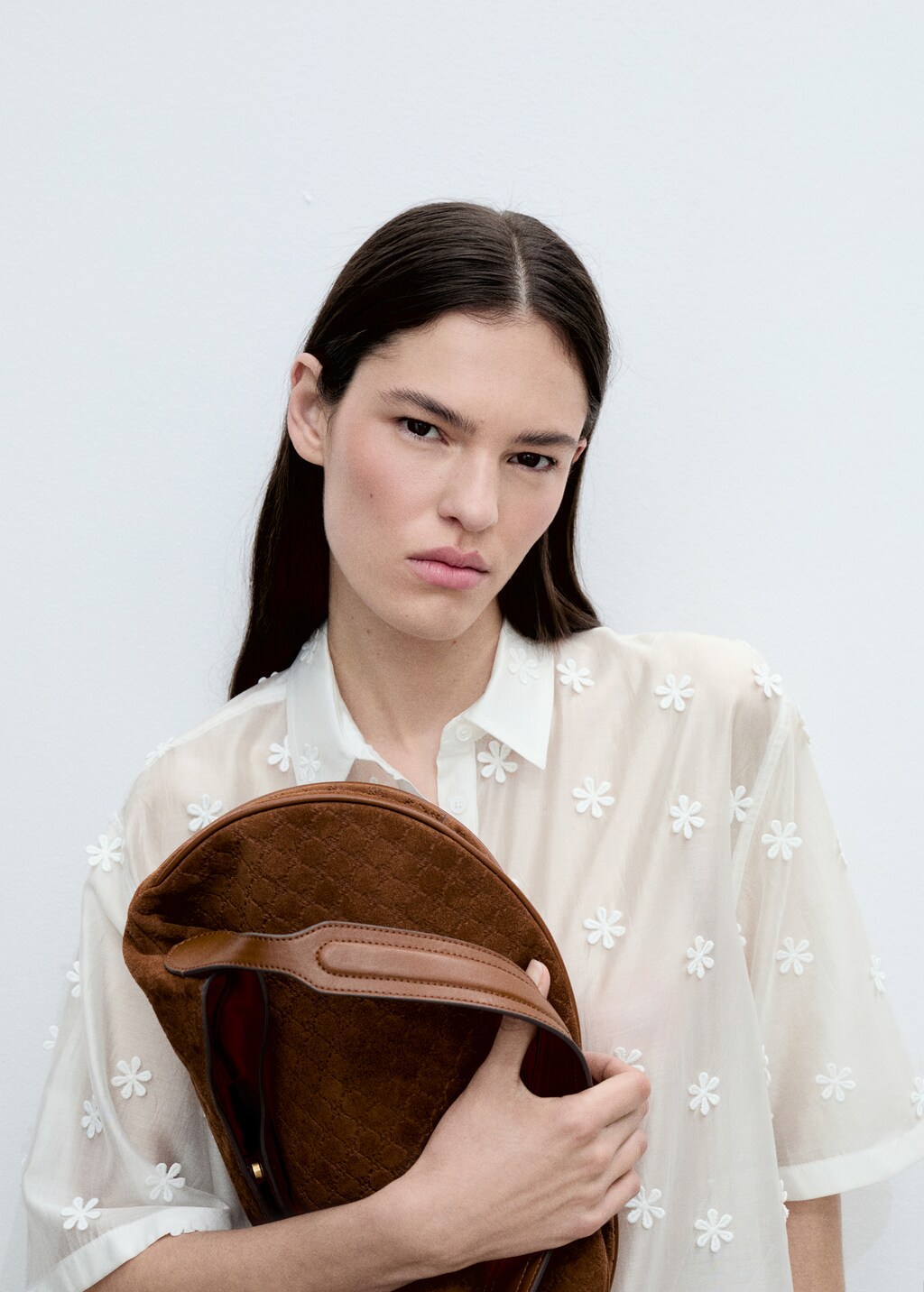 Semi-transparent lyocell shirt with flowers - White