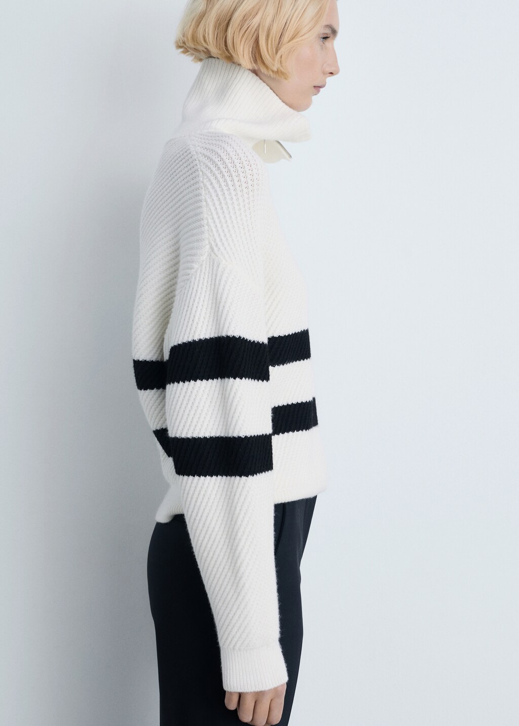 Striped ribbed-knit sweater - Ecru