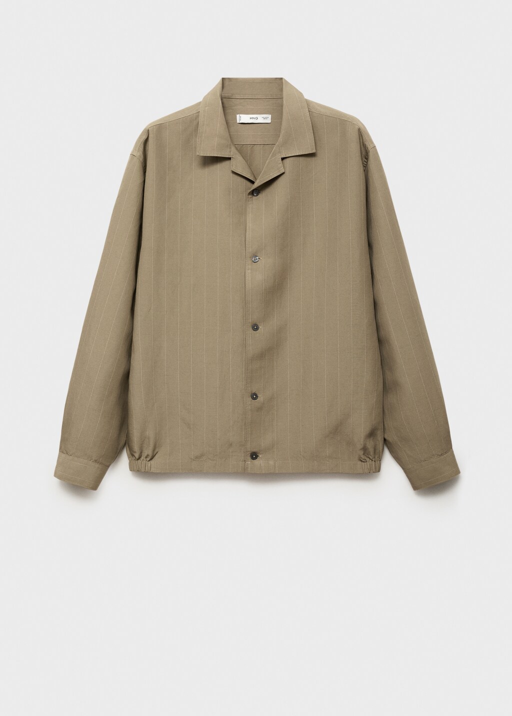 Pinstripe linen bowling overshirt - Khaki