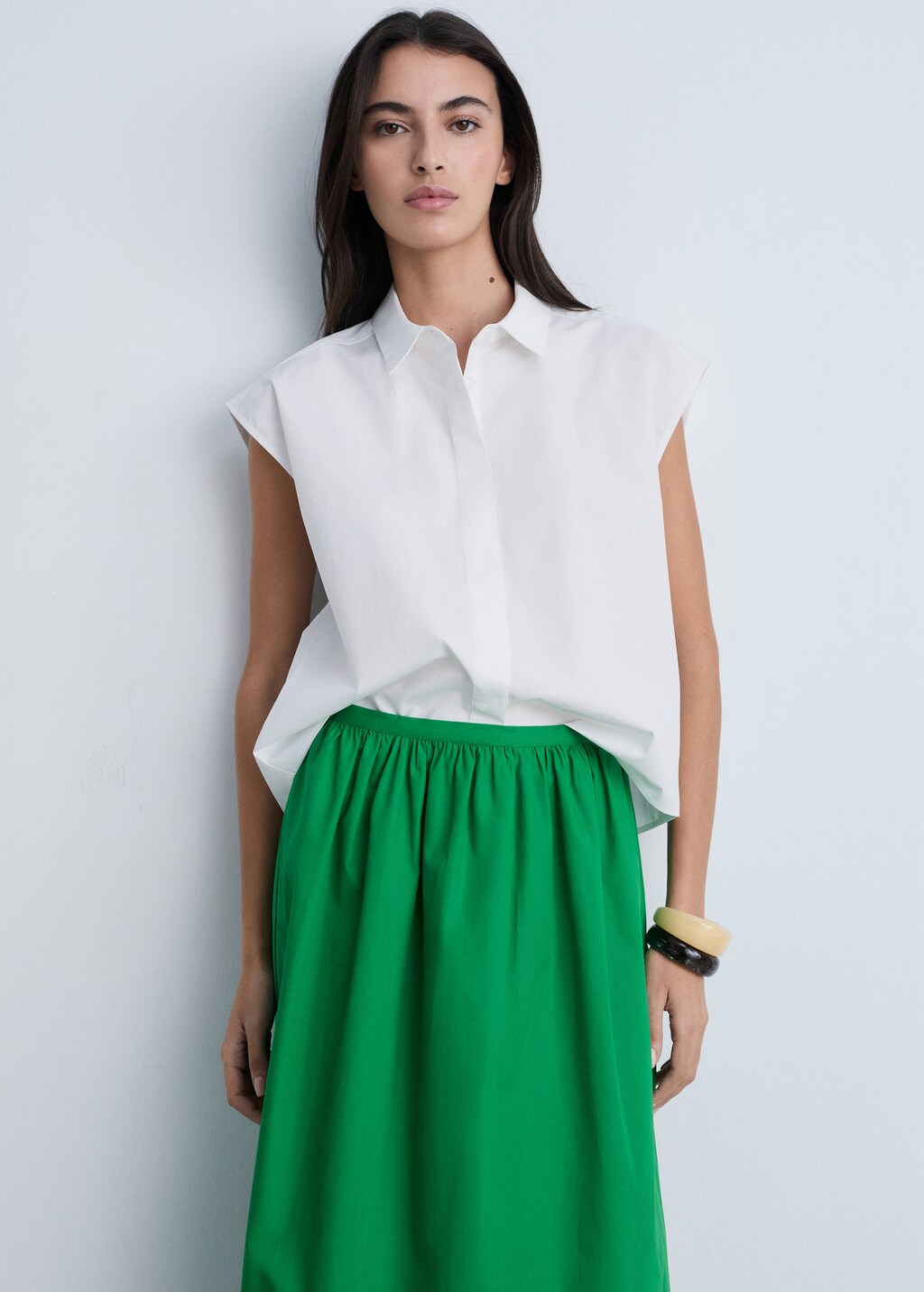 Flared cotton skirt - Green