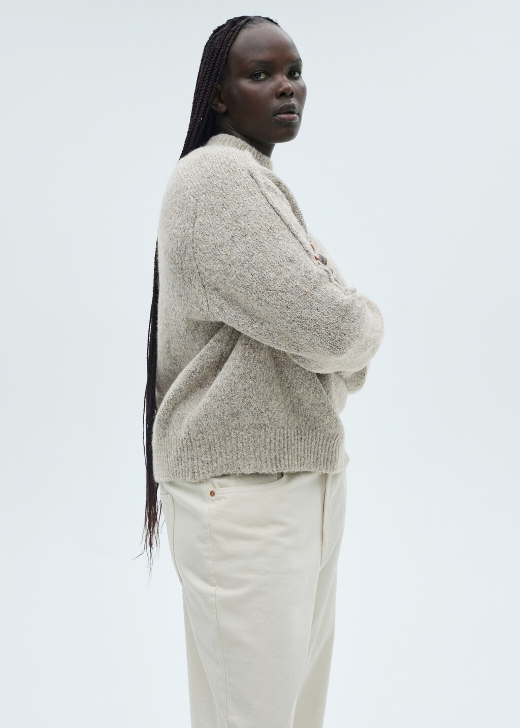 Knitted sweater with perkins neck - Sand