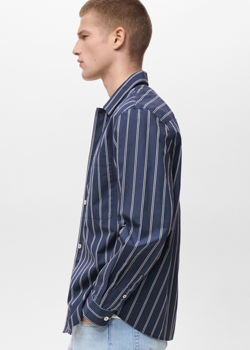 Regular-fit striped 100% cotton shirt - Dark Navy