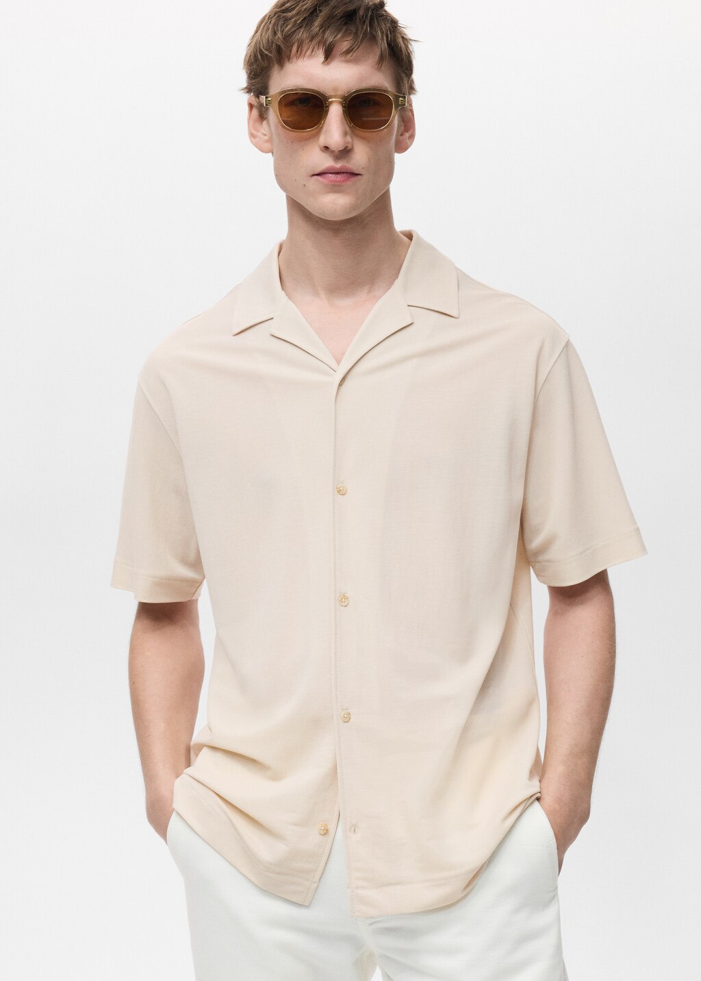 Modal shirt with bowling collar - Curry