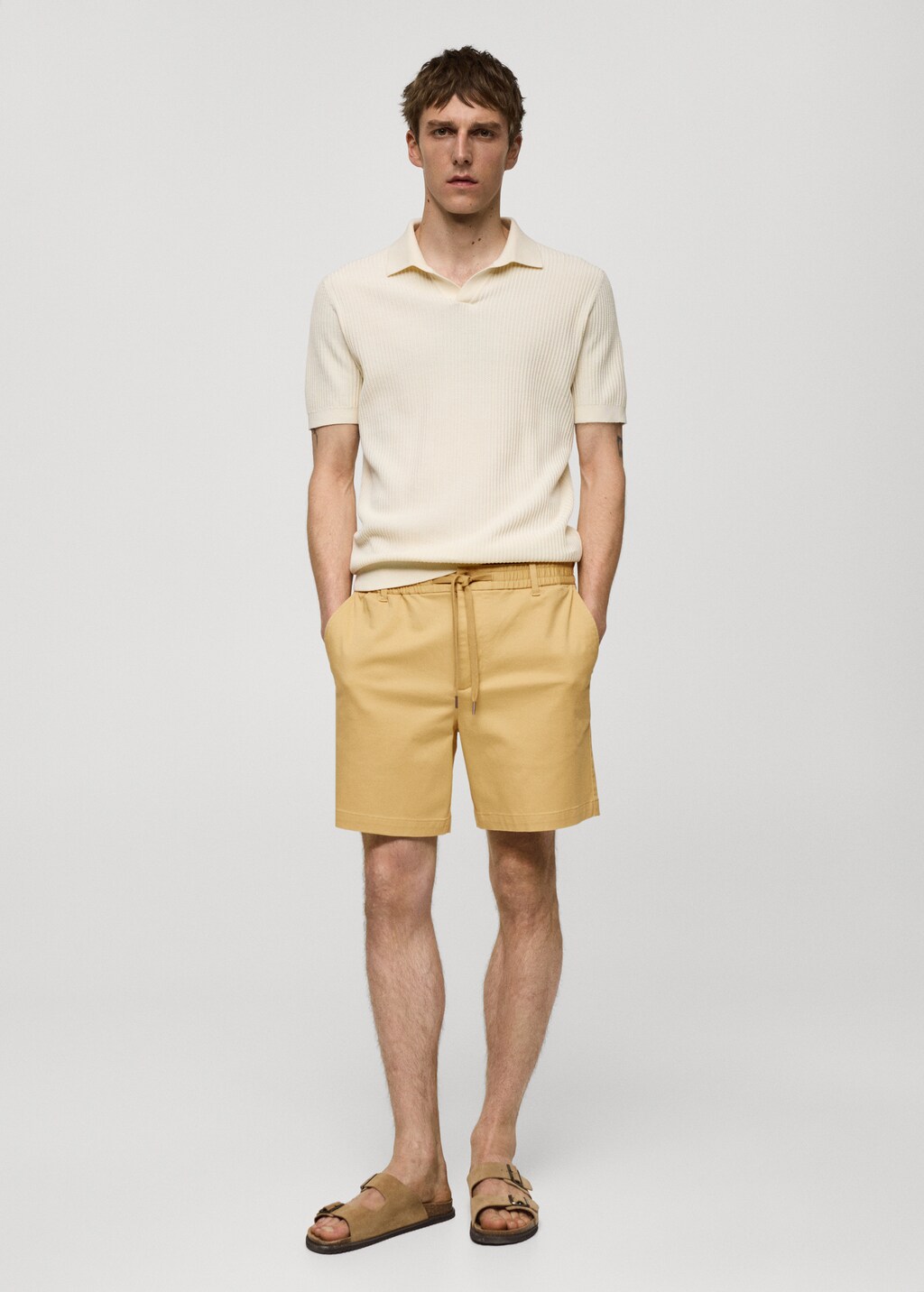 Cotton shorts with drawstring - Khaki