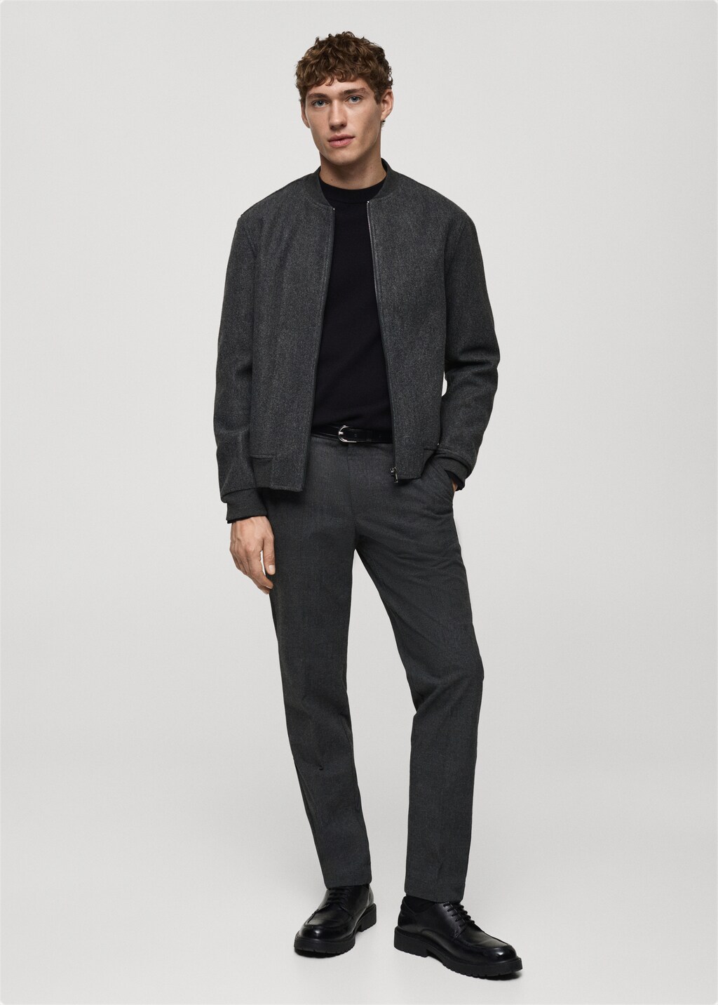 Regular-fit flannel bomber jacket - Dark Heather Grey