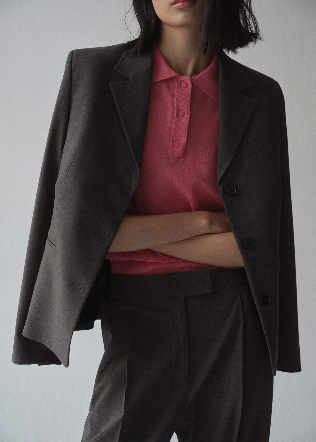 Knitted polo-neck sweater - Fuchsia