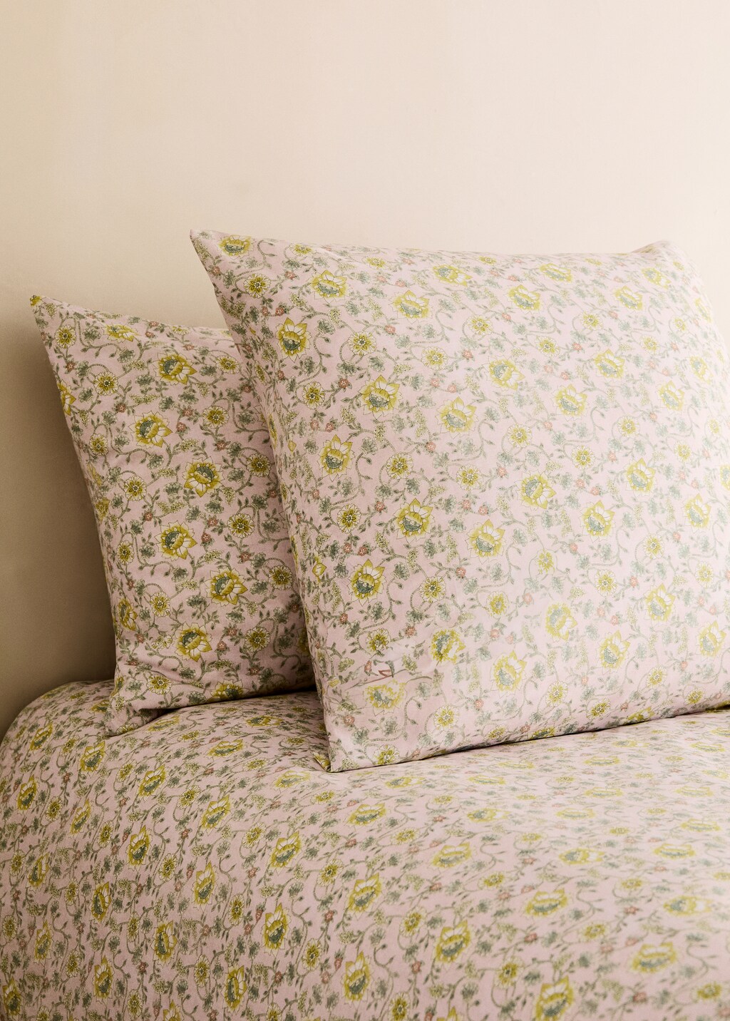 Cotton percale floral-print children's pillowcase 60x60 cm - Forest Green