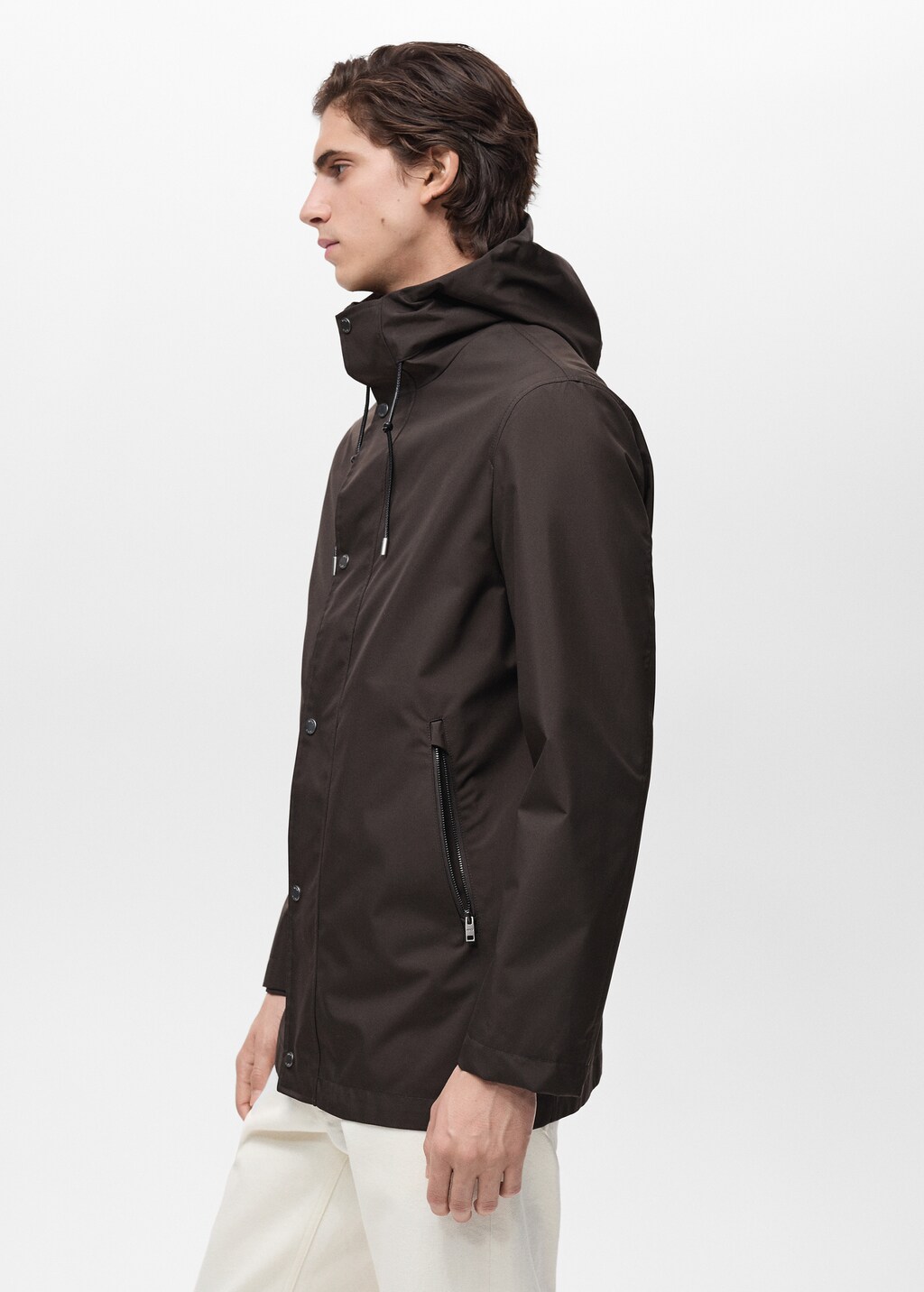 Water-repellent hooded parka - Chocolate
