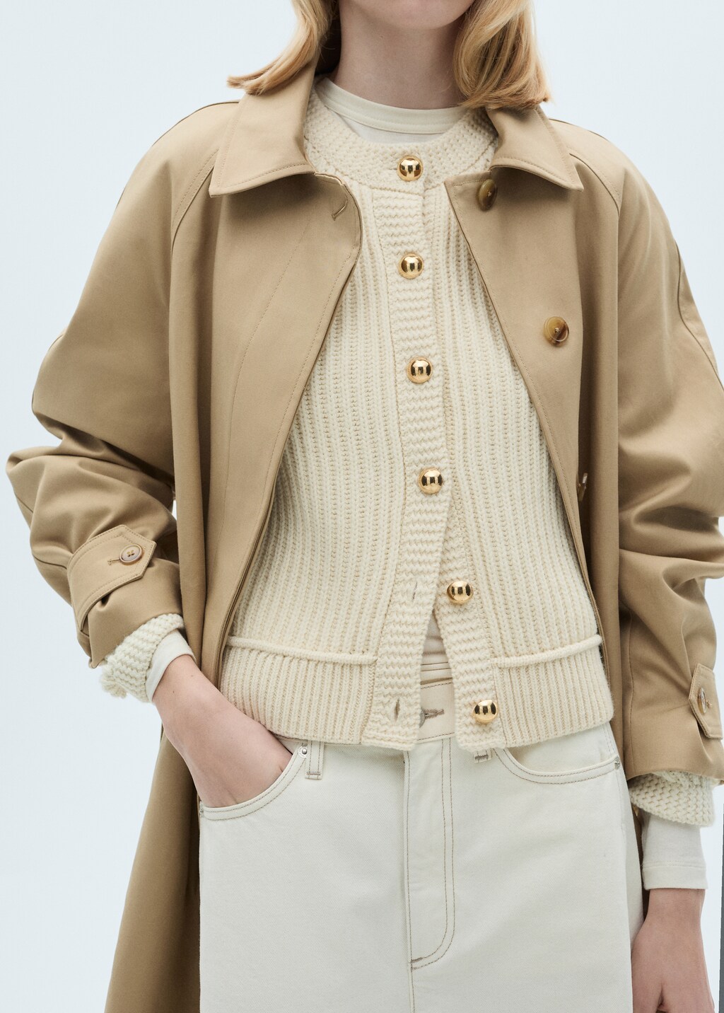 Knitted cardigan with jewel button - Ecru