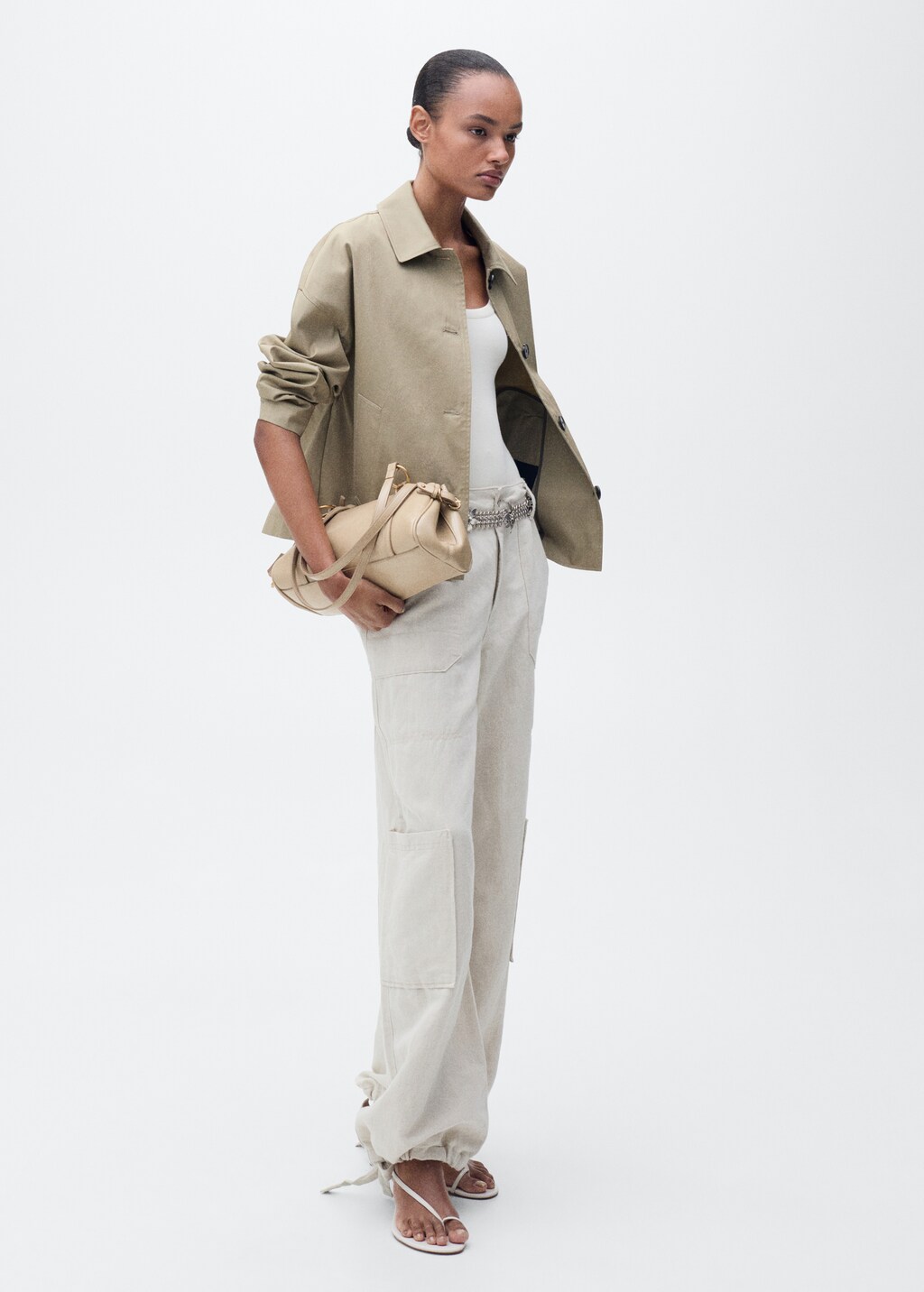 Linen cargo trousers with puffed hem - Light/Pastel Grey