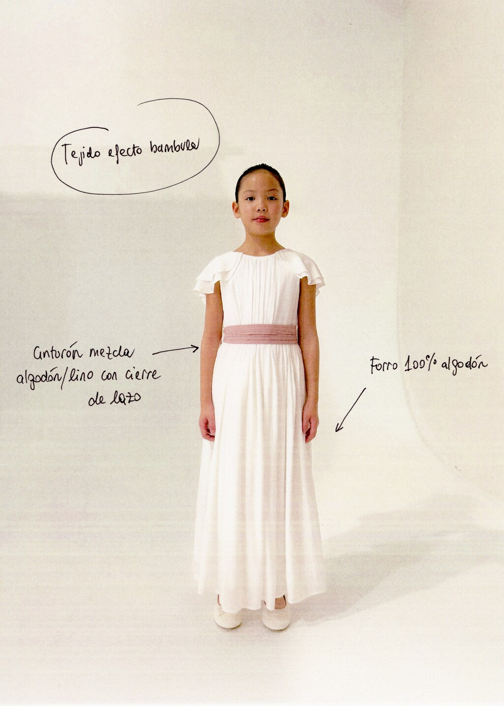 Bamboo-textured dress - White