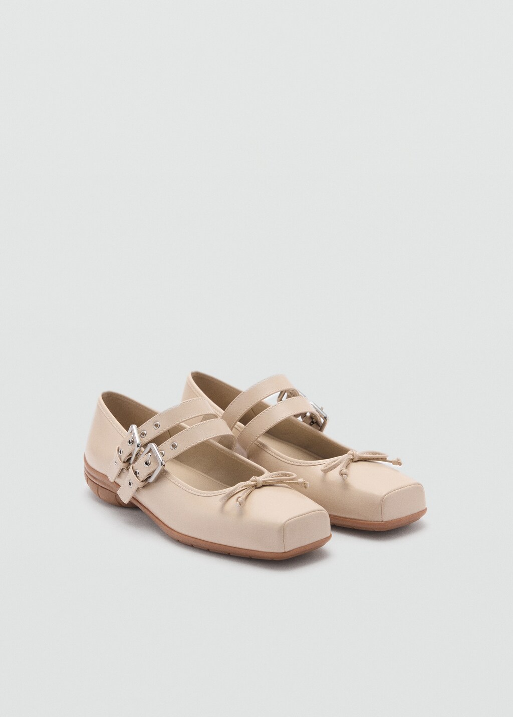 Ballerina shoes with double buckle - Beige