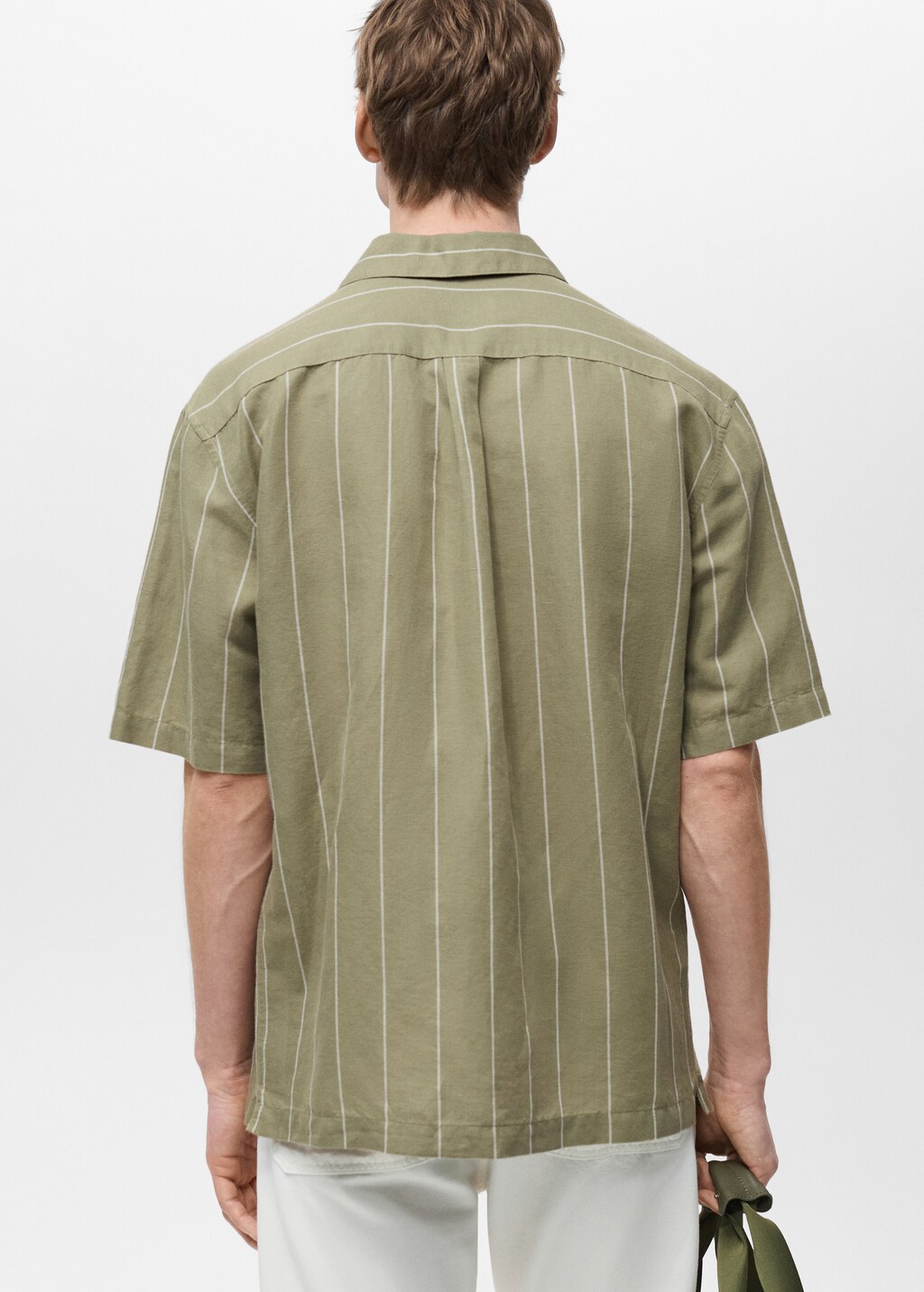 Linen bowling shirt with pinstripes - Green