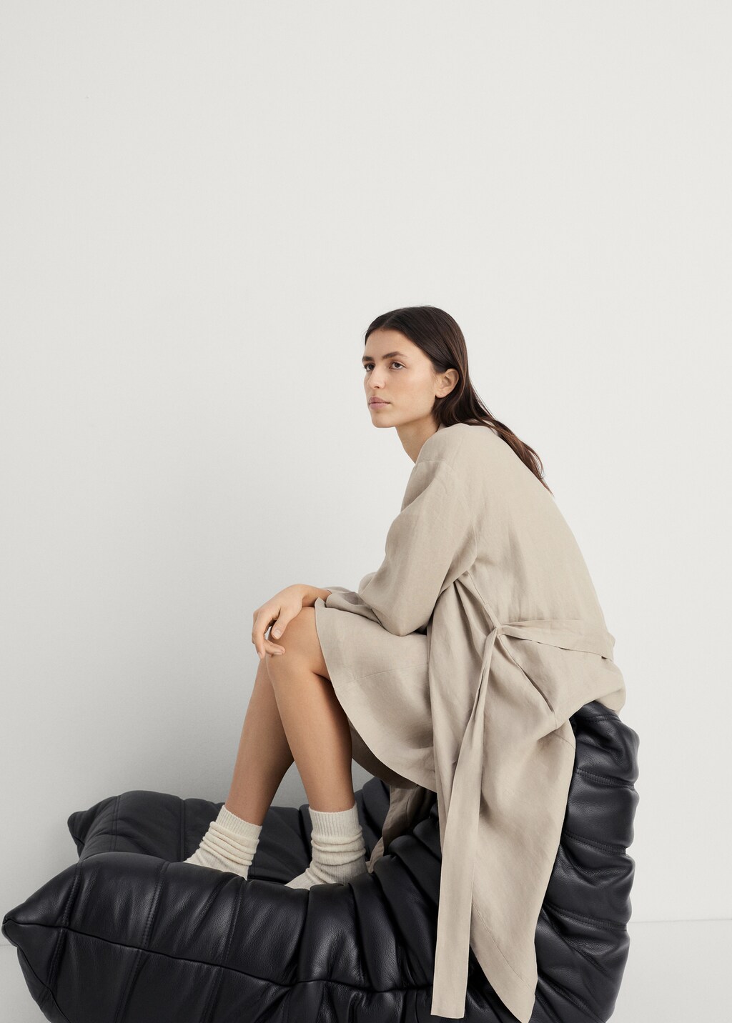 Linen home robe - Sand