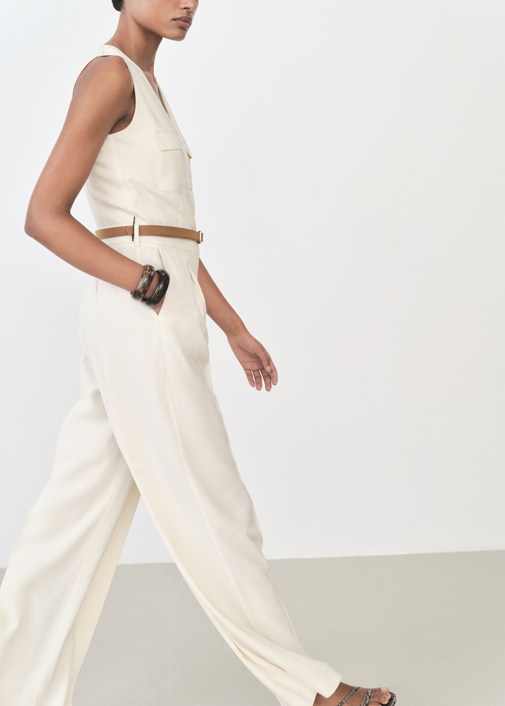 Belt long jumpsuit - Ecru