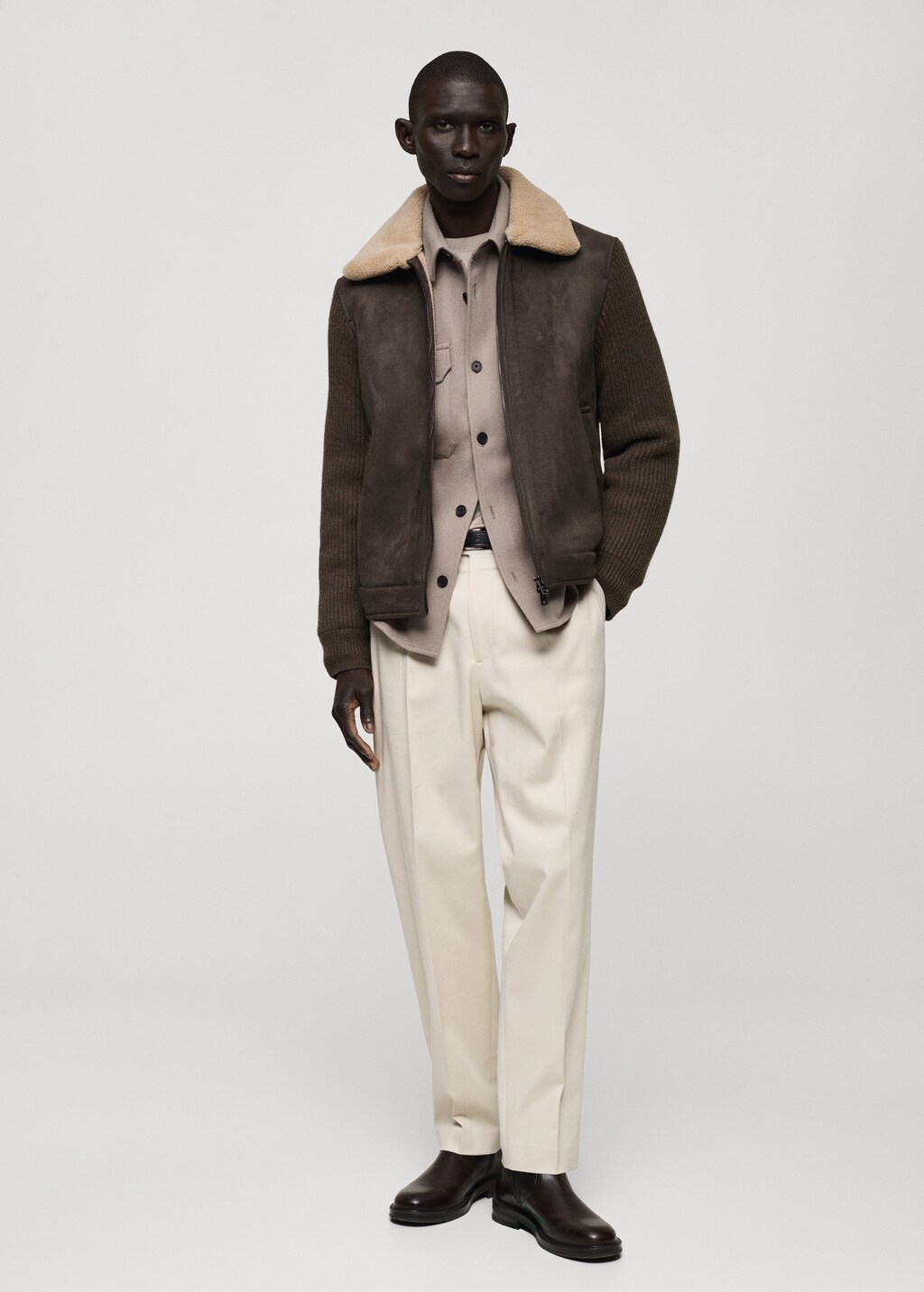 Shearling and suede-effect jacket - Chocolate