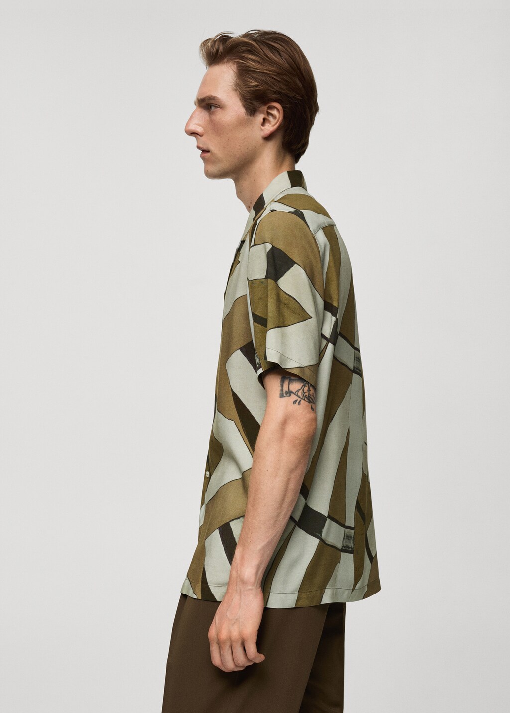 Printed flowing shirt with bowling collar - Dark Green
