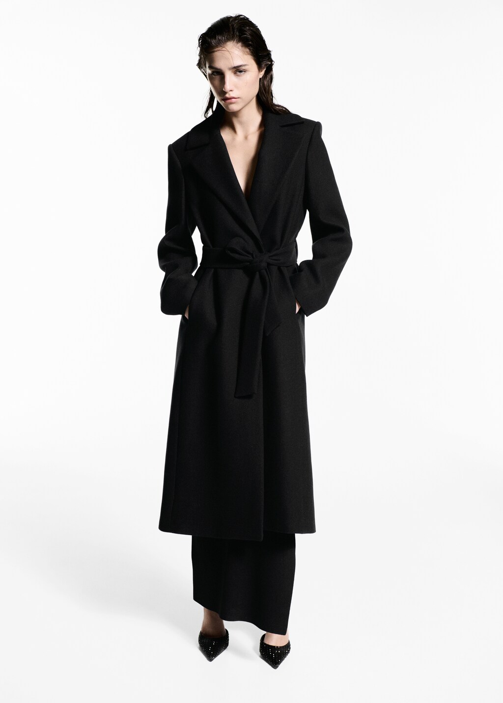 Butter wool coat with detachable collar - Light/Pastel Grey