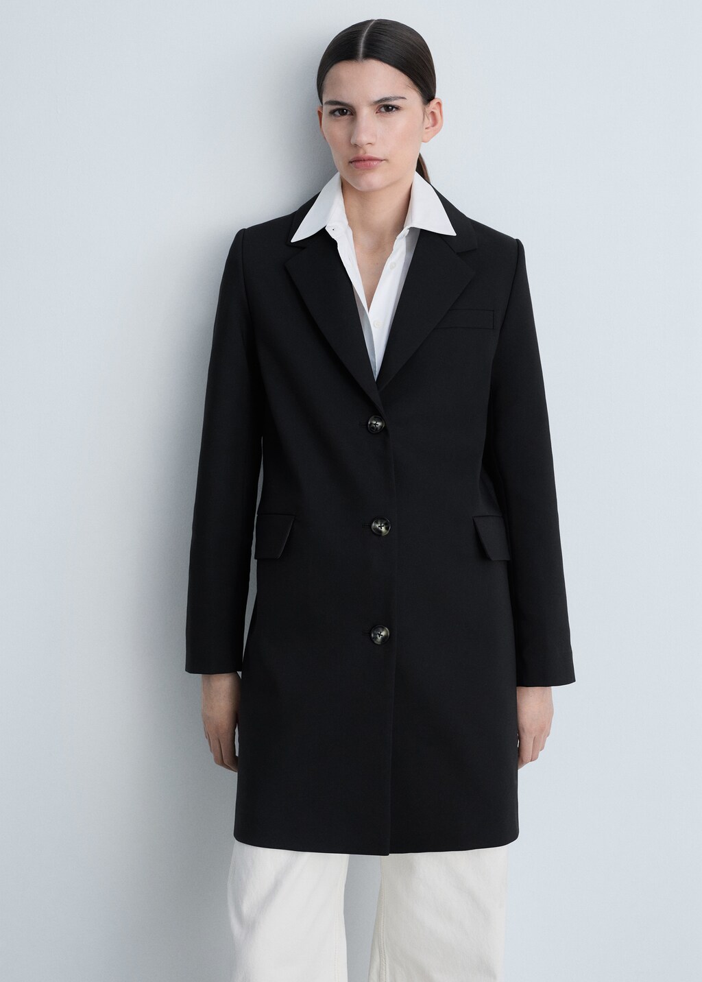 Cotton midi-coat with buttons - Black