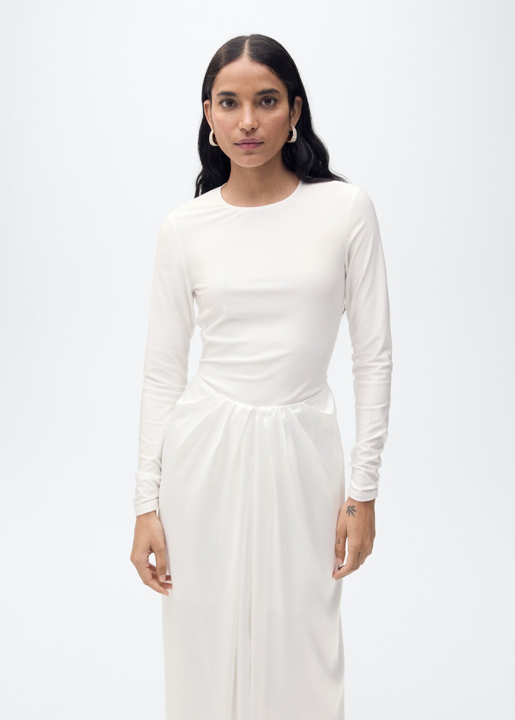 Combined-fabric long dress - Off White