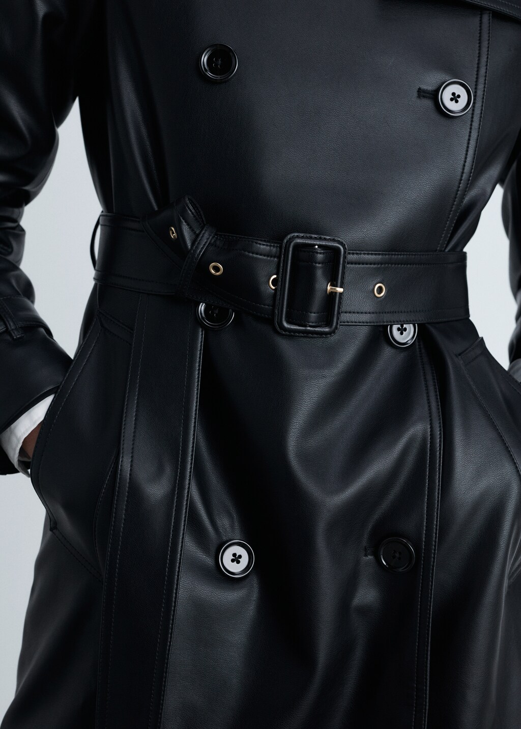 Leather-effect trench coat - Black