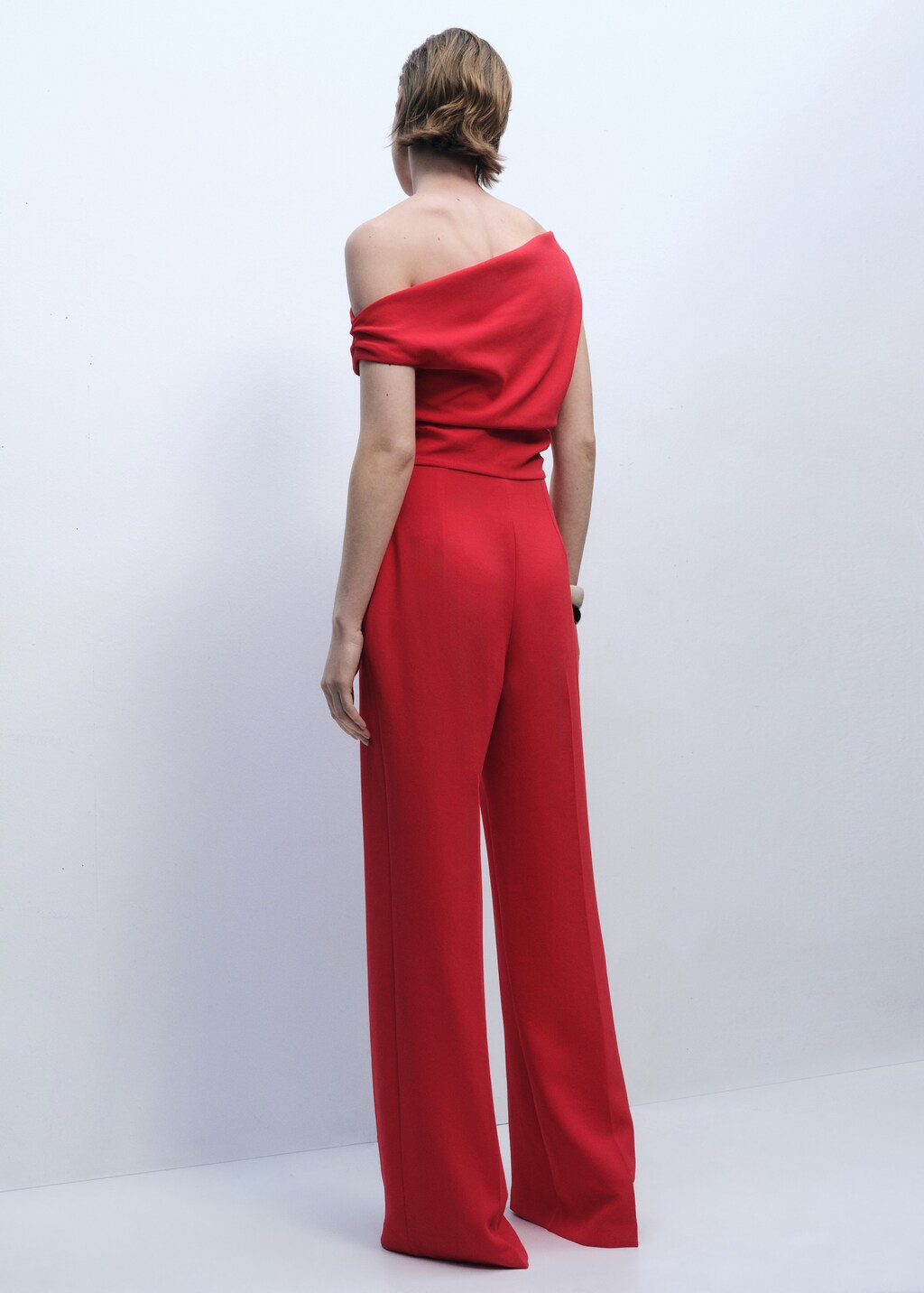Long asymmetrical draped jumpsuit - Red