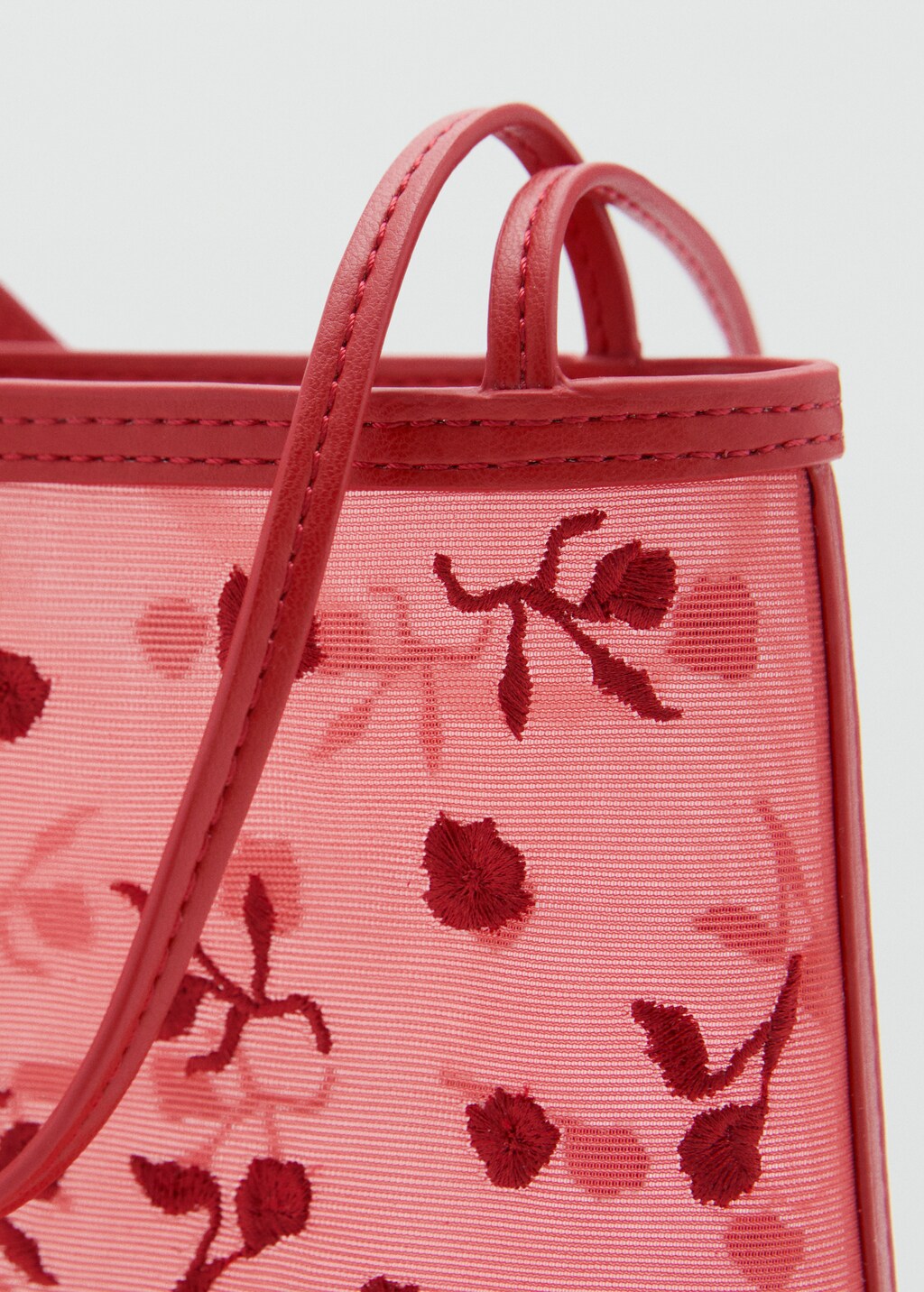 Flower-embroidered mesh bag - Red