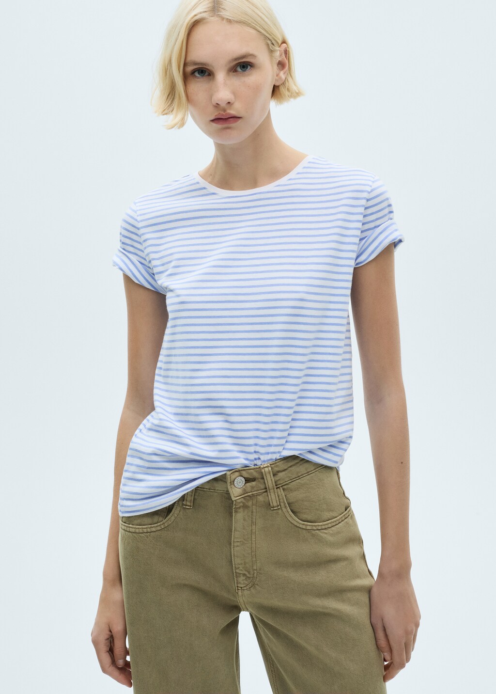Striped short-sleeved t-shirt - Sky Blue