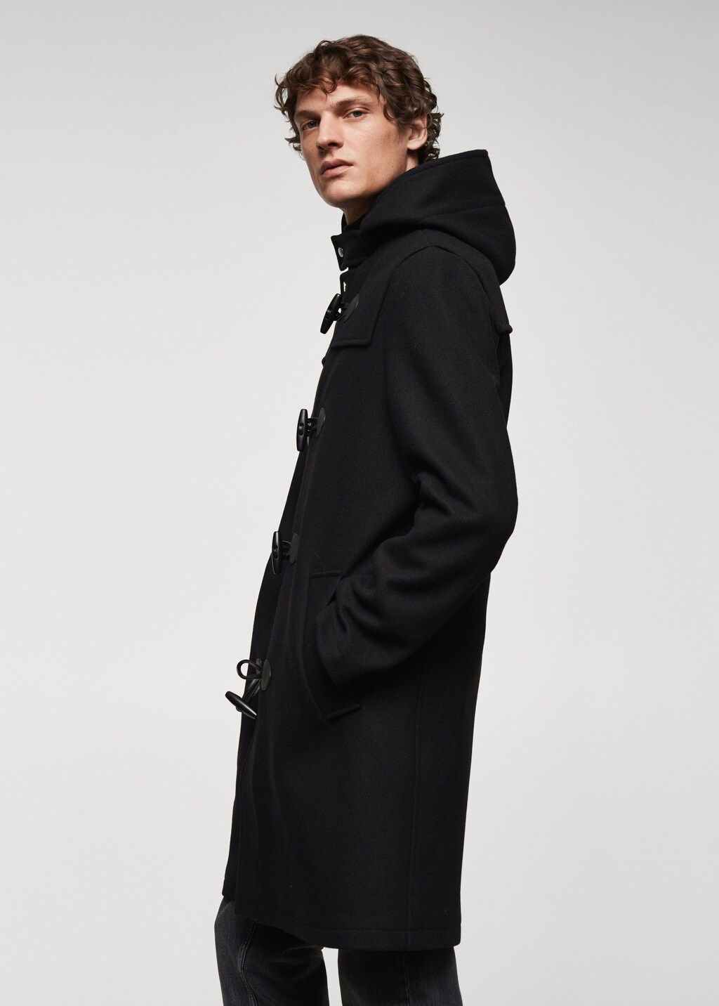 Wool hooded coat - Black