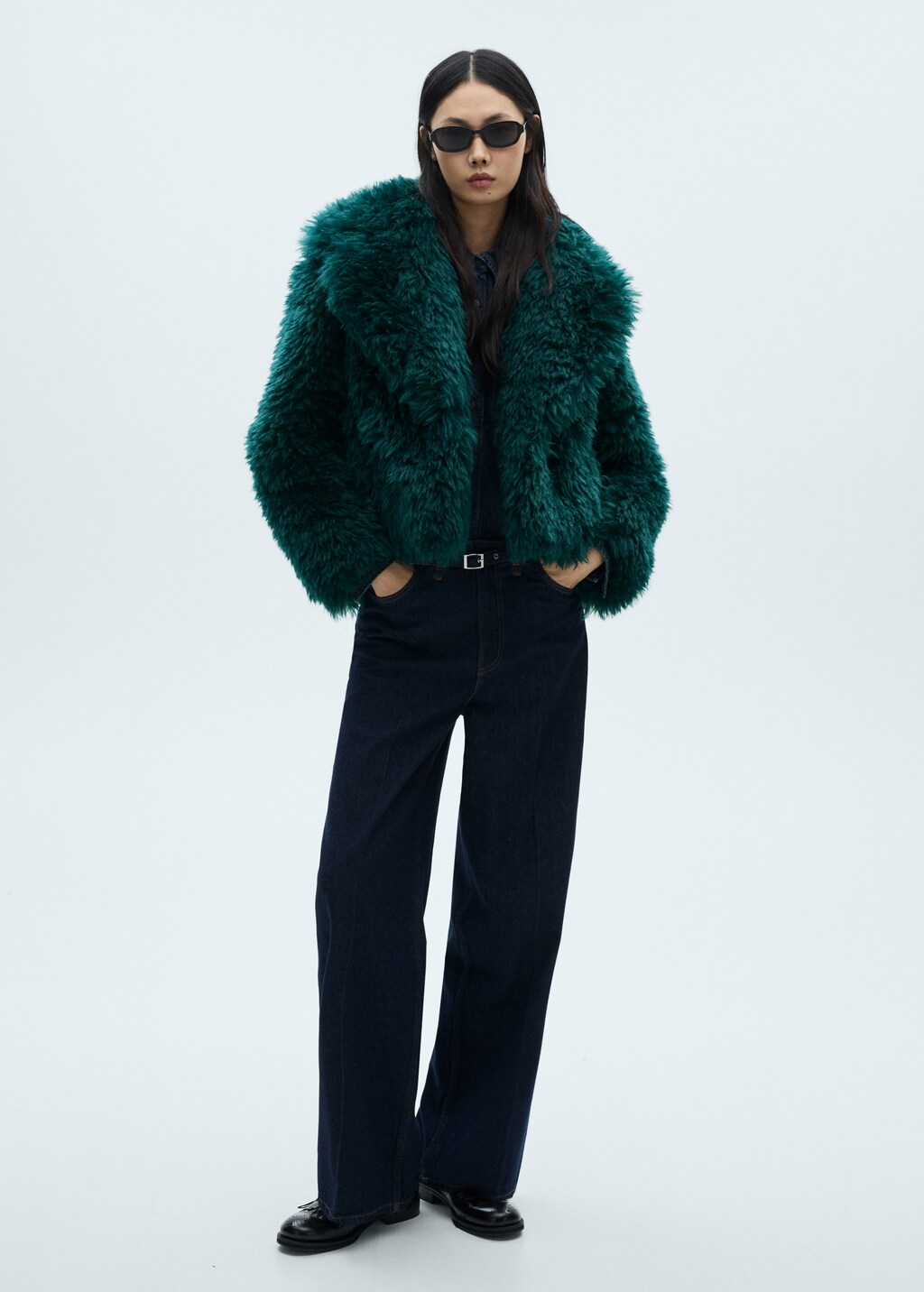 Fur-effect coat with lapels - Blue
