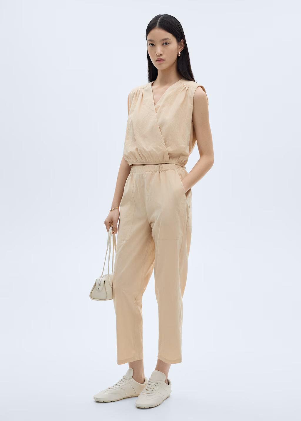 Gathered details cotton blouse - Beige