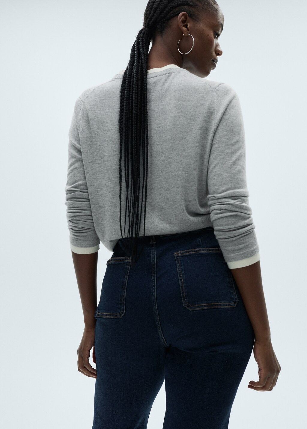 Flared cropped jeans with pockets - Black denim