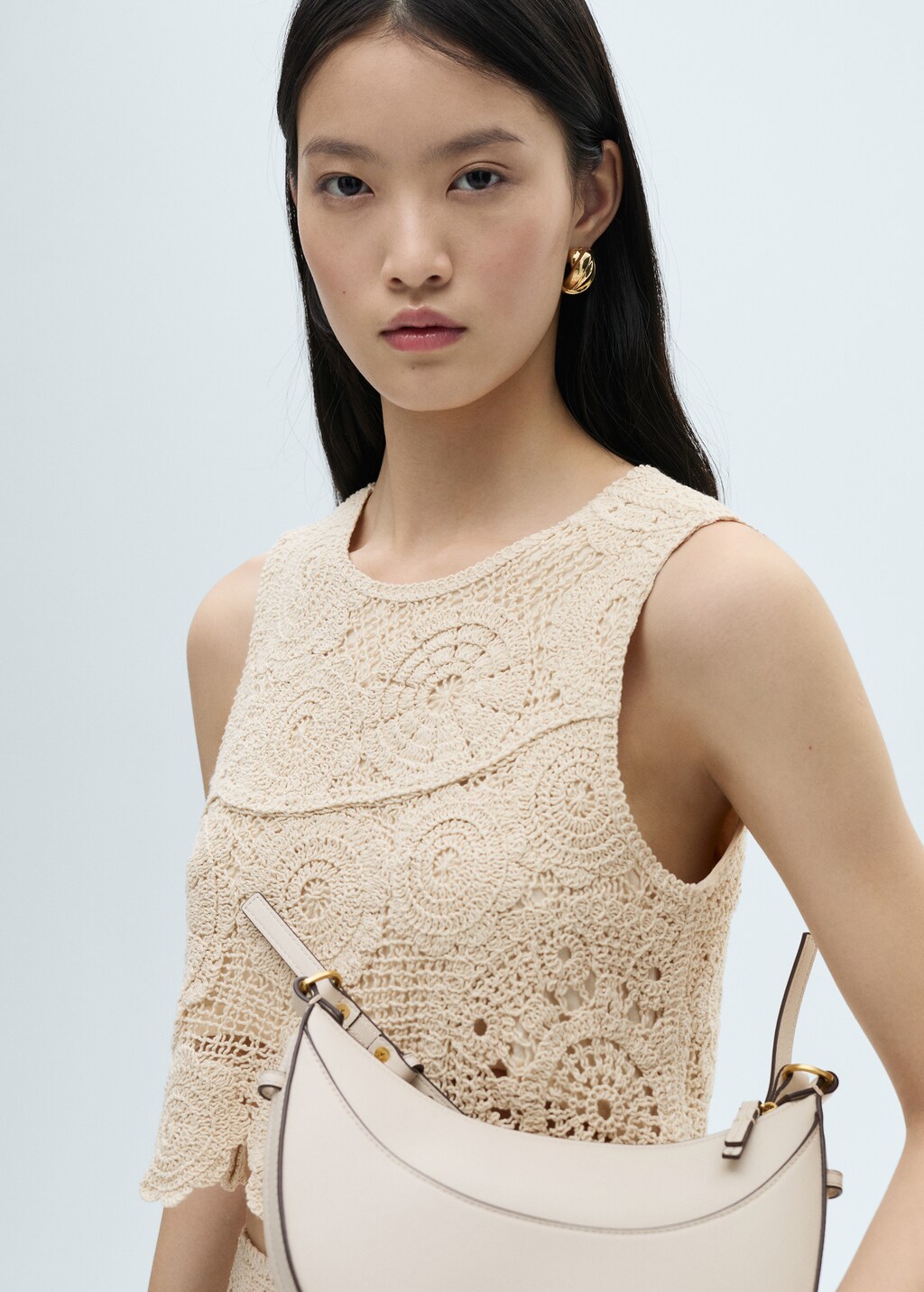 Floral crochet crop top - Ecru