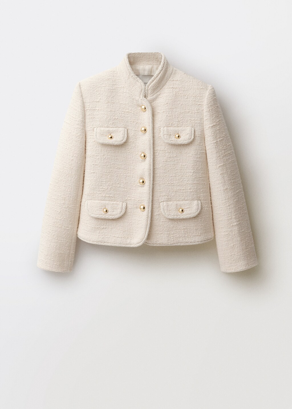 Tweed jacket with striped collar - Ecru