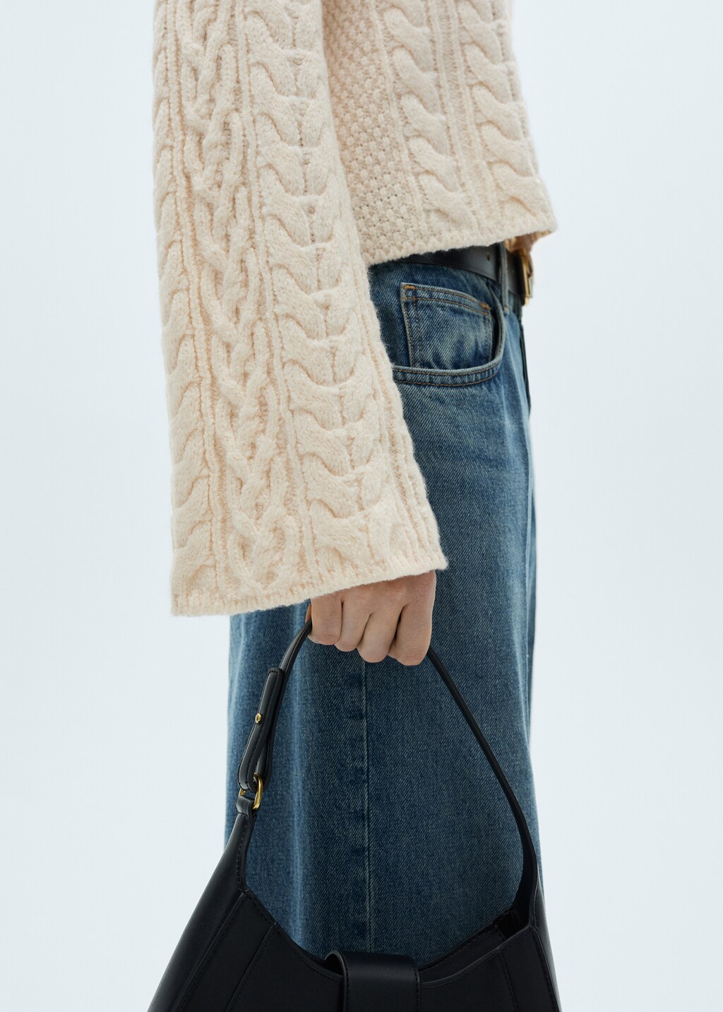 Twisted knitted flared-sleeve sweater - Ecru