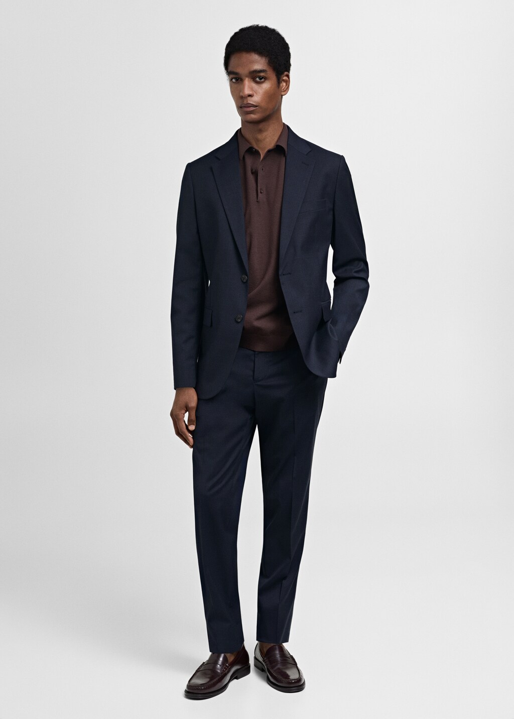 Stretch-fabric slim-fit suit trousers - Dark Navy