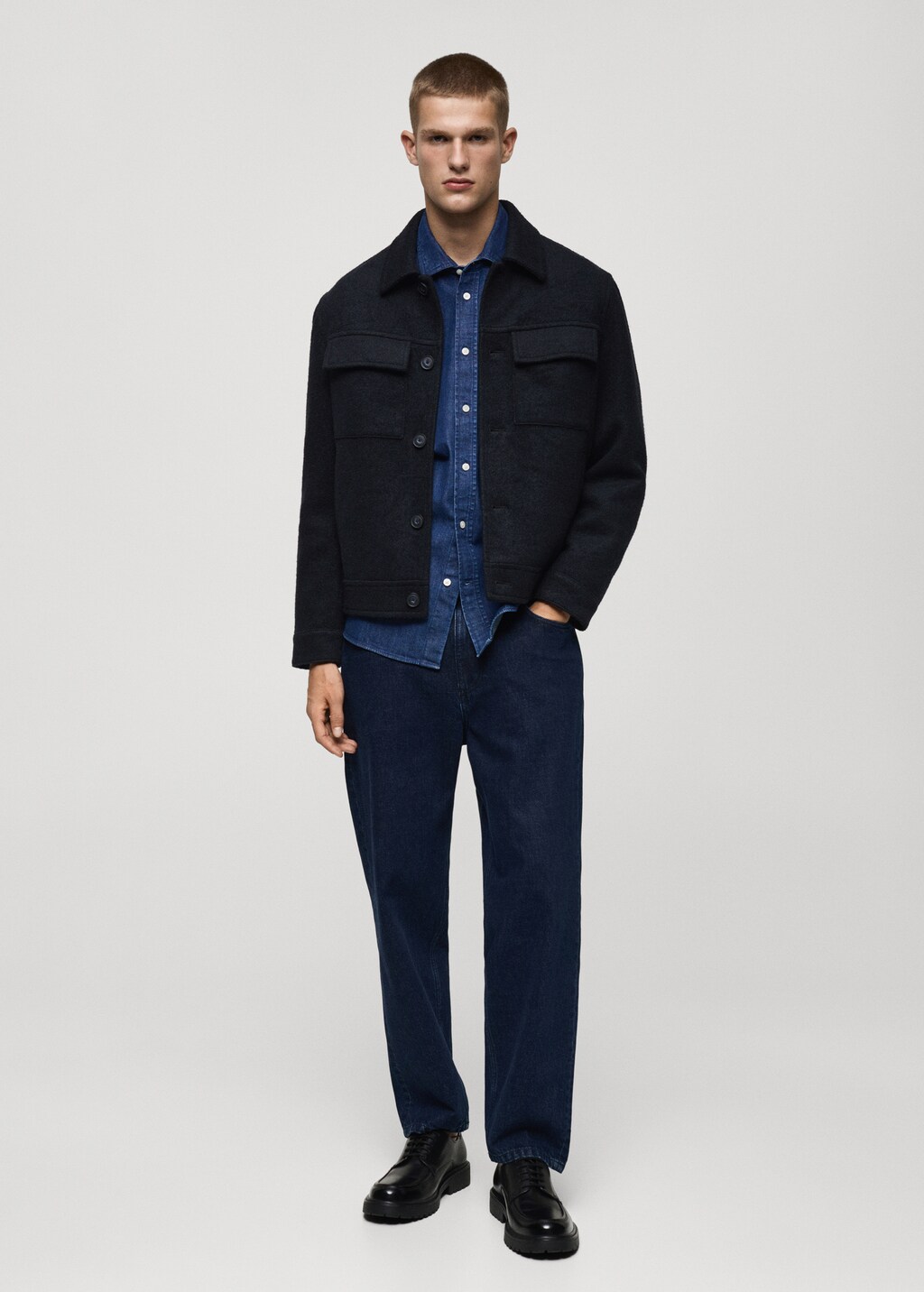 Wool jacket with pockets - Dark Navy