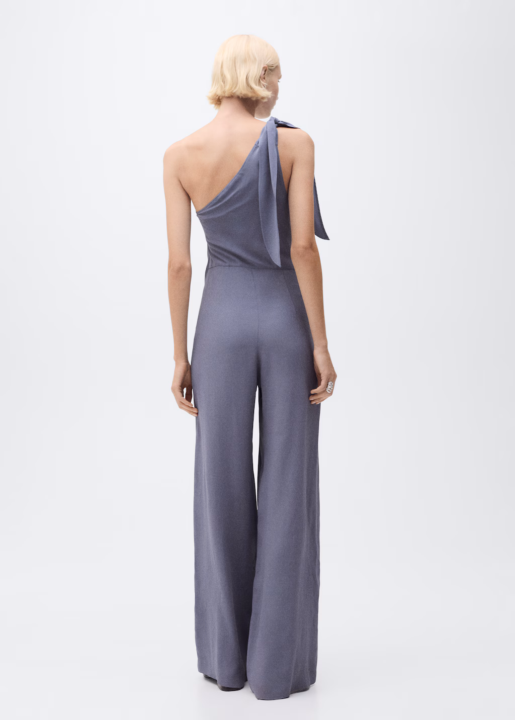 Asymmetrical satin jumpsuit with bow - Charcoal