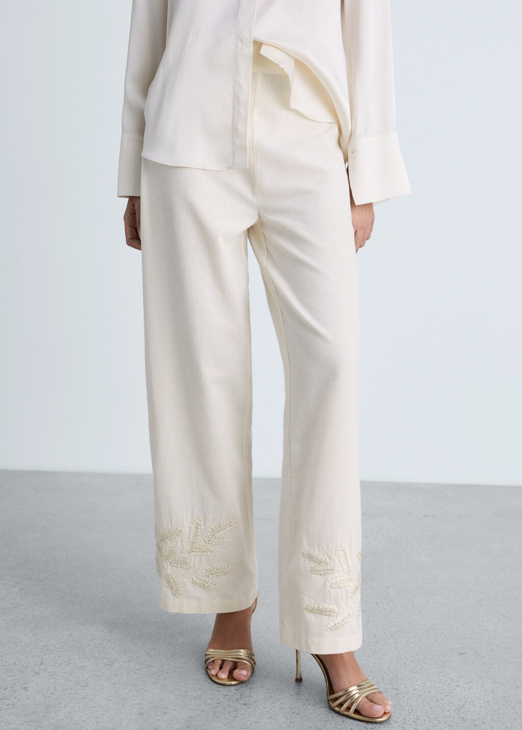 Embroidered straight-fit trousers - Off White