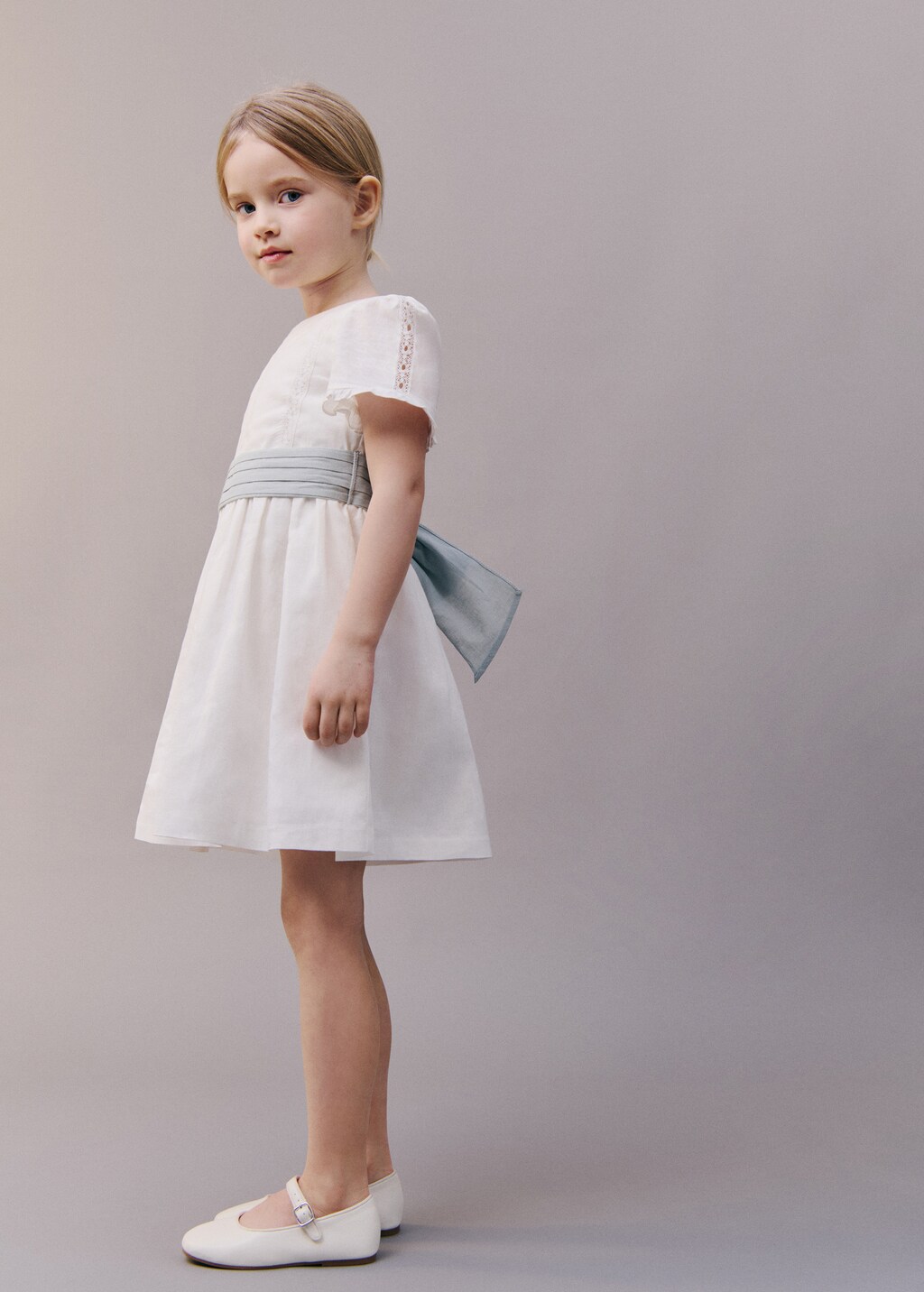 Bow linen-blend dress - White