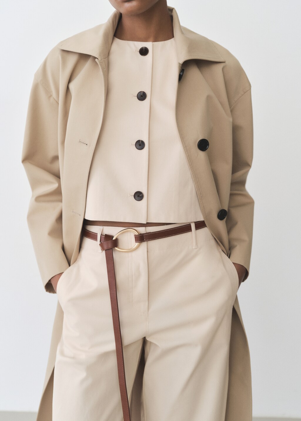 Cotton crop top with buttons - Ecru